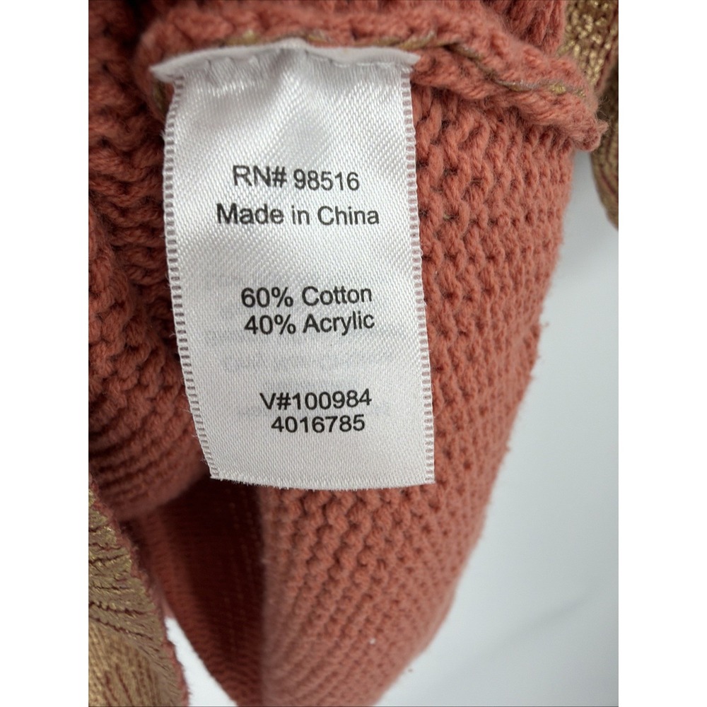 Coldwater Creek Open Knit Top Sz S Terra Cotta Metallic Gold 3/4 Sleeve Shimmer - Picture 5 of 7